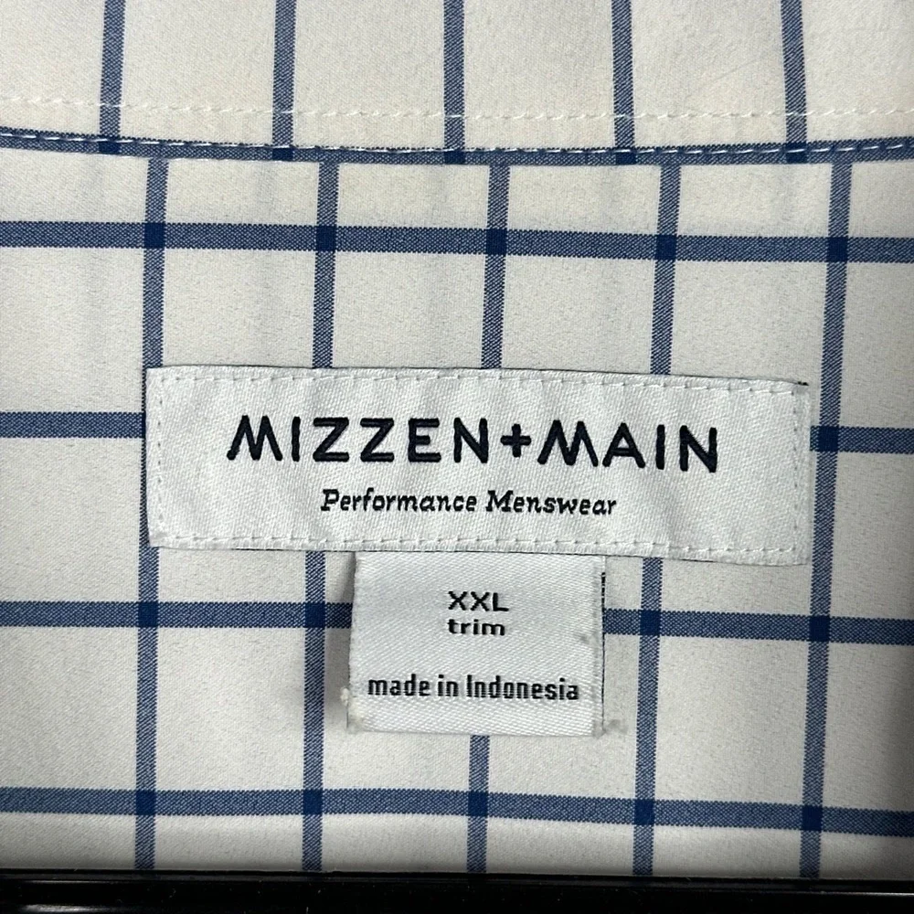 Mizzen+Main Shirt Mens XXL Trim Blue Plaid Grid Button Performance Career Preppy